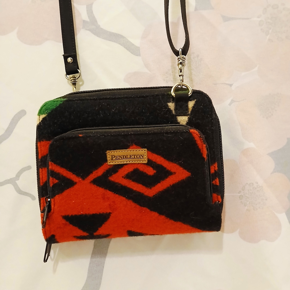 Pendleton Black & Red Wool Crossbody Wallet with Geometric Pattern